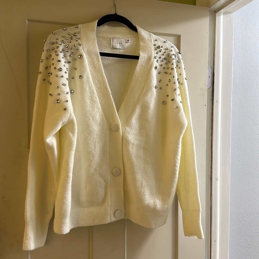 Embellished knit cardigan cream